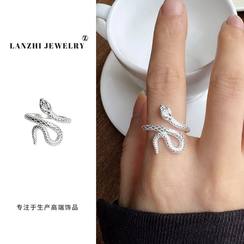 Sterling Silver Snowflake Snake Ring - Adjustable Open Band with Zirconia Accents, Minimalist Hypoallergenic Jewelry for Women