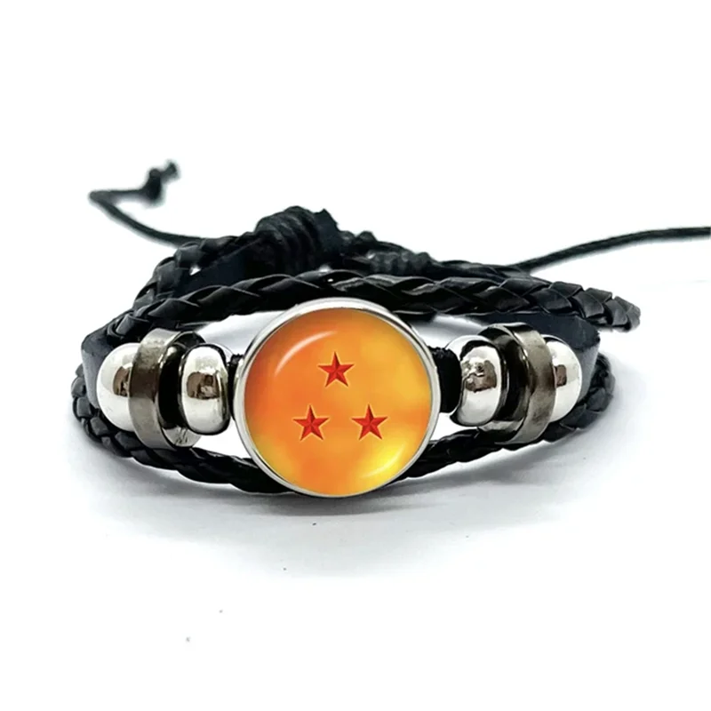 Seven Stars Bracelet for Men Dragon Ball Poster Japan Anime Punk Fashion Glass Button Leather Bracelets Wristband Fans Gift 3