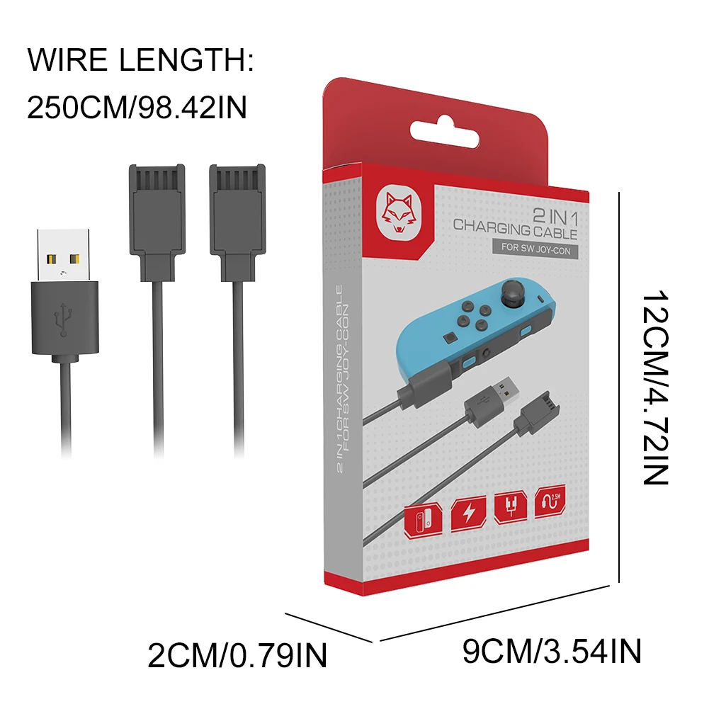 USB Charger Cable for Joycon Controller 2 in 1 Travel Charging Cables Charging Cord for Switch Controller Charger