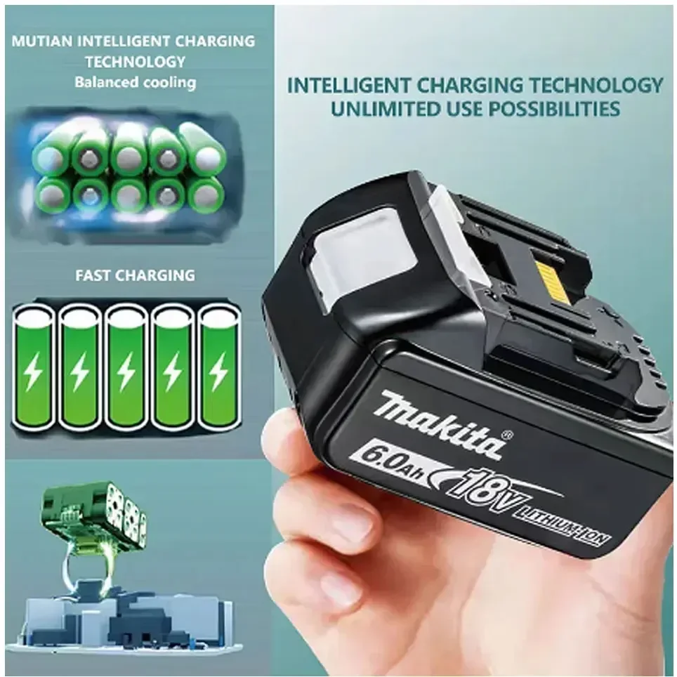 Power Tool Battery Rechargeable Lithium Batteries Original Makita 6Ah/5Ah/3Ah for Makita 18V Battery BL1830B BL1850B BL1850 BL1840 BL1860 BL1815 Replacement Lithium Battery