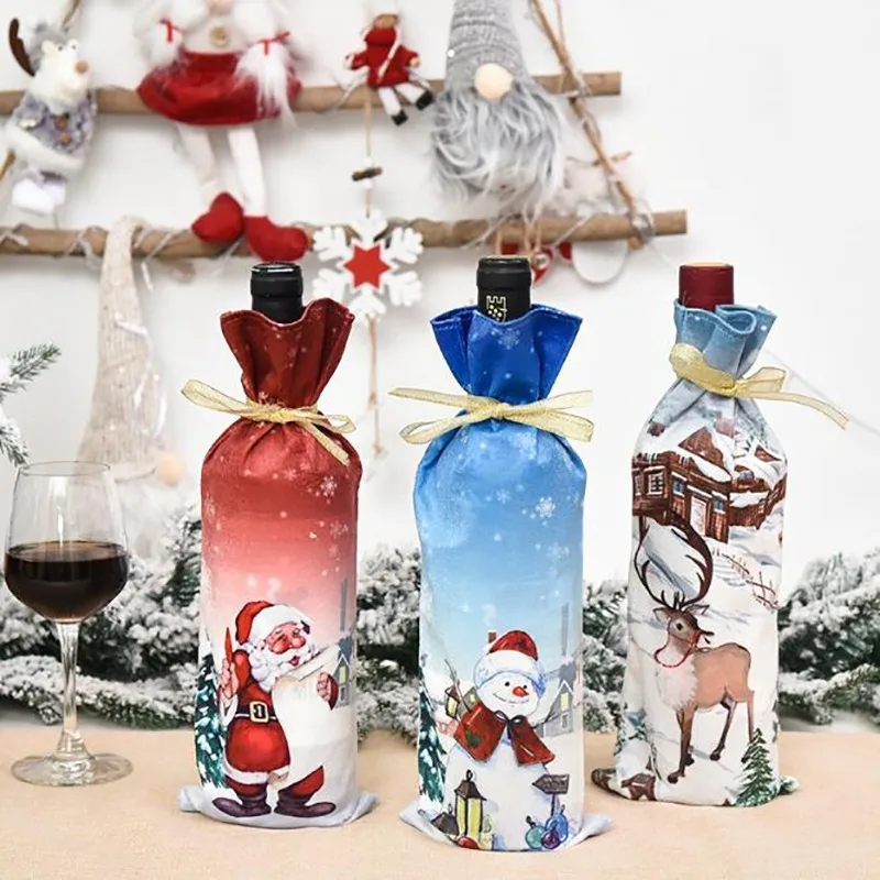Wine Bottle Cover Christmas Non-woven Sequins Santa Claus Snowman Ornaments