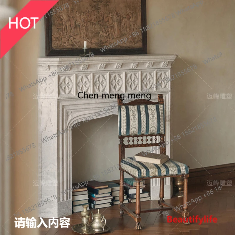 เตาผิงหินอ่อน A07 สไตล์ฝรั่งเศสย้อนยุค ลายตาข่าย เตาผิงหินธรรมชาติสำหรับห้องนั่งเล่น 1