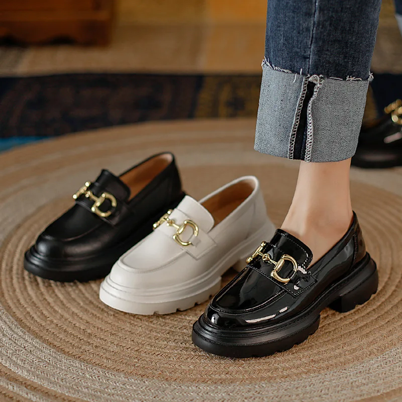 Spring and autumn women's shoes British style thick bottom leather loafers  women's platform bottom small leather shoes women