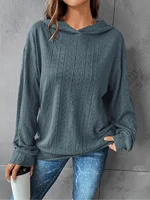 Plus Size 1XL-5XL Fashion Autumn Women's Casual Sweatshirt Solid Textured Long Sleeve Solid Color Hoodie