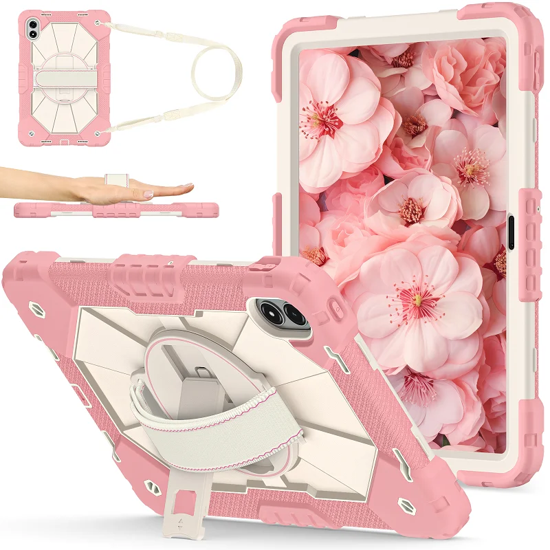 Enhanced Shockproof Tablet Case with 360° Rotation Stand and Hand/Shoulder Strap