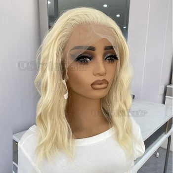 613 Blonde Short Wave Wig 13x4 Bob Lace Front Wig Glueless Natural Hairline Daily Wear Wigs for Women Synthetic Hair Cosplay Wig