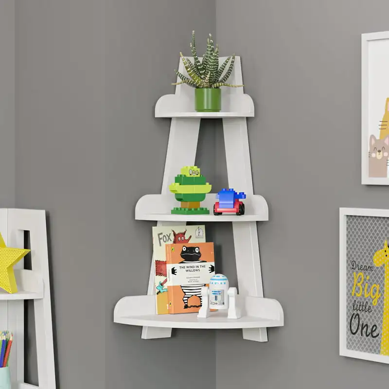 

Corner Ladder Wall Shelf with 3 Shelves, White