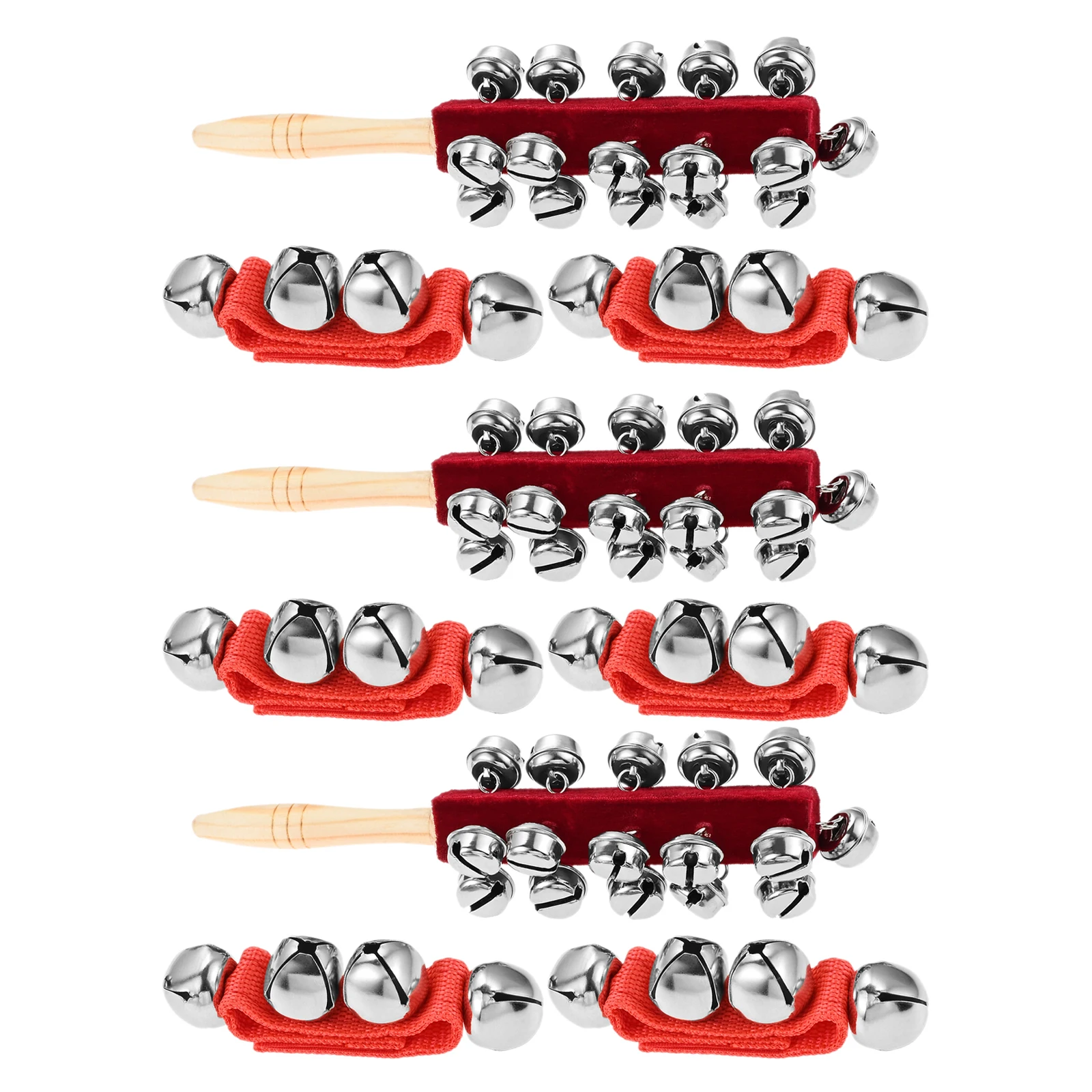 Percussion Bell Kit 9 Pcs Included 6 Pcs of Wrist Bells and 3 of Sleigh Bells Nylon Wood Metal for Diverse Kinds Occasion