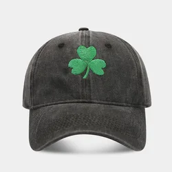 Retro Irish Green Clover Embroidered Duckbill Cap - Trendy Sunscreen Hat - Adjustable (Black)