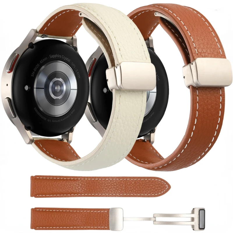 20mm 22mm Leather Strap For Samsung Galaxy watch 6/4/5 5 Pro Huawei watch 3 GT 3 Magnetic Watchband For Amazfit GTR 4/GTS 4 mini