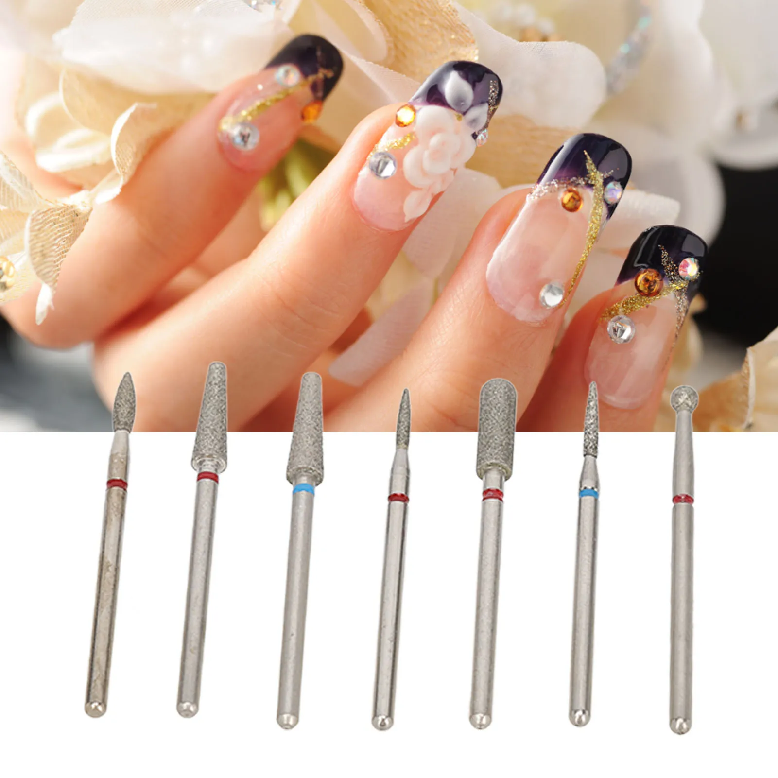 

7pcs Nail Art Drill Bits Different Roughness Remove Dead Skin Nail Polishing Heads For Nail Grinding Machine with Storage Box