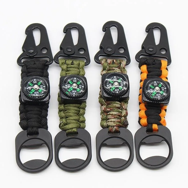 Multifunction Paracord Keychain With Compass Bottle Opener Military Braided 7-Cord Rope Emergency Knot Outdoor Survival Tools paracord keychain
