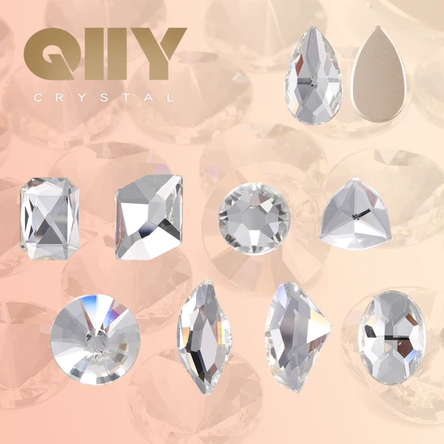 QIIY หลายรูปร่างแก้วคริสตัล Rhinestones Flatback Strass Glitter เงาสําหรับเล็บ DIY อุปกรณ์ตกแต่ง 1