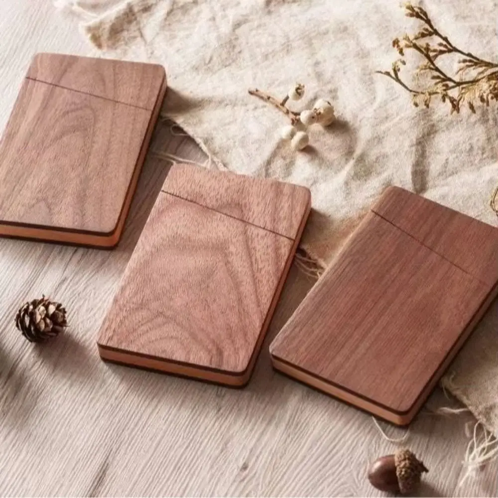 얇은 호두나무 명함 케이스 대용량 원목 카드 케이스 휴대용 자석 잠금 명함 정리함