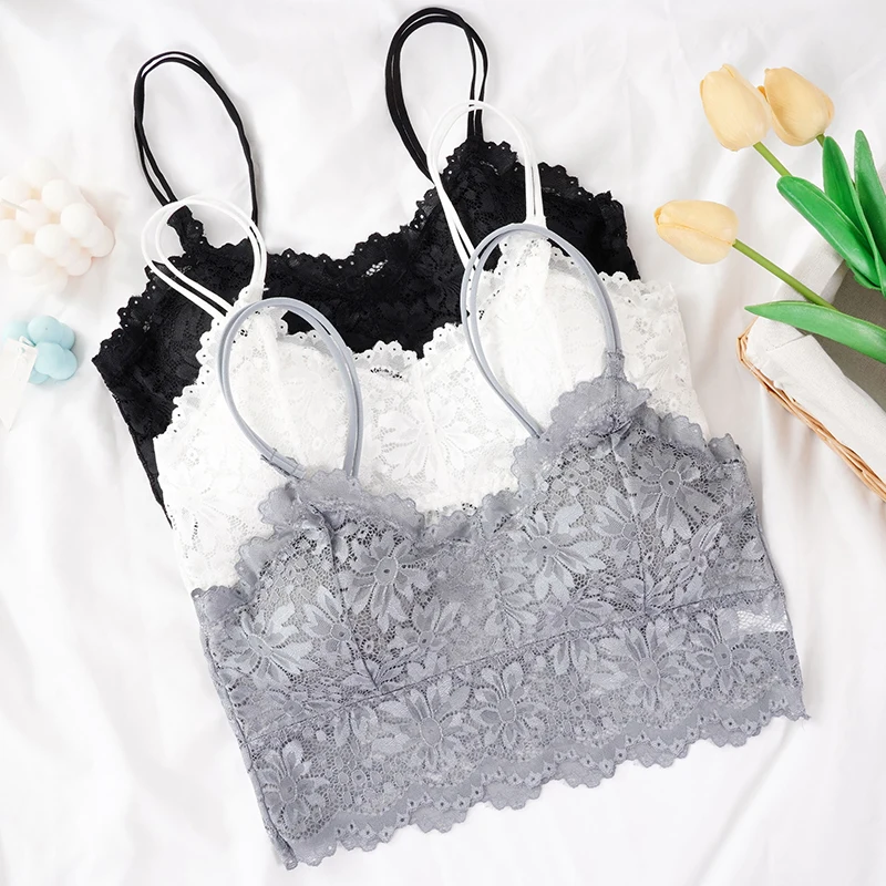 Description Picture 3 of itemWomens Sexy Lace Camisole Padded Tube Tops Bra Comfort Tanks Intimate Underwear Crop Top Female Wireless Bra Solid Camisole