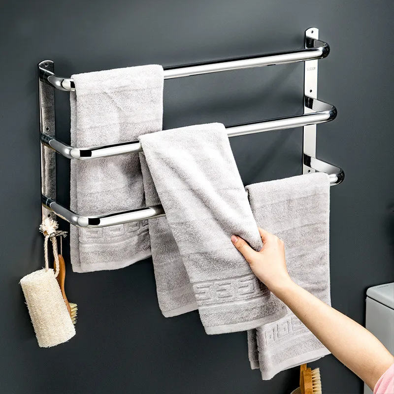 Towel Bar Hanger Rack Stainless Steel Strong Bathroom Wall-Mounted Toilet Kitchen Space Saving 3-Bars Bathroom Hardware