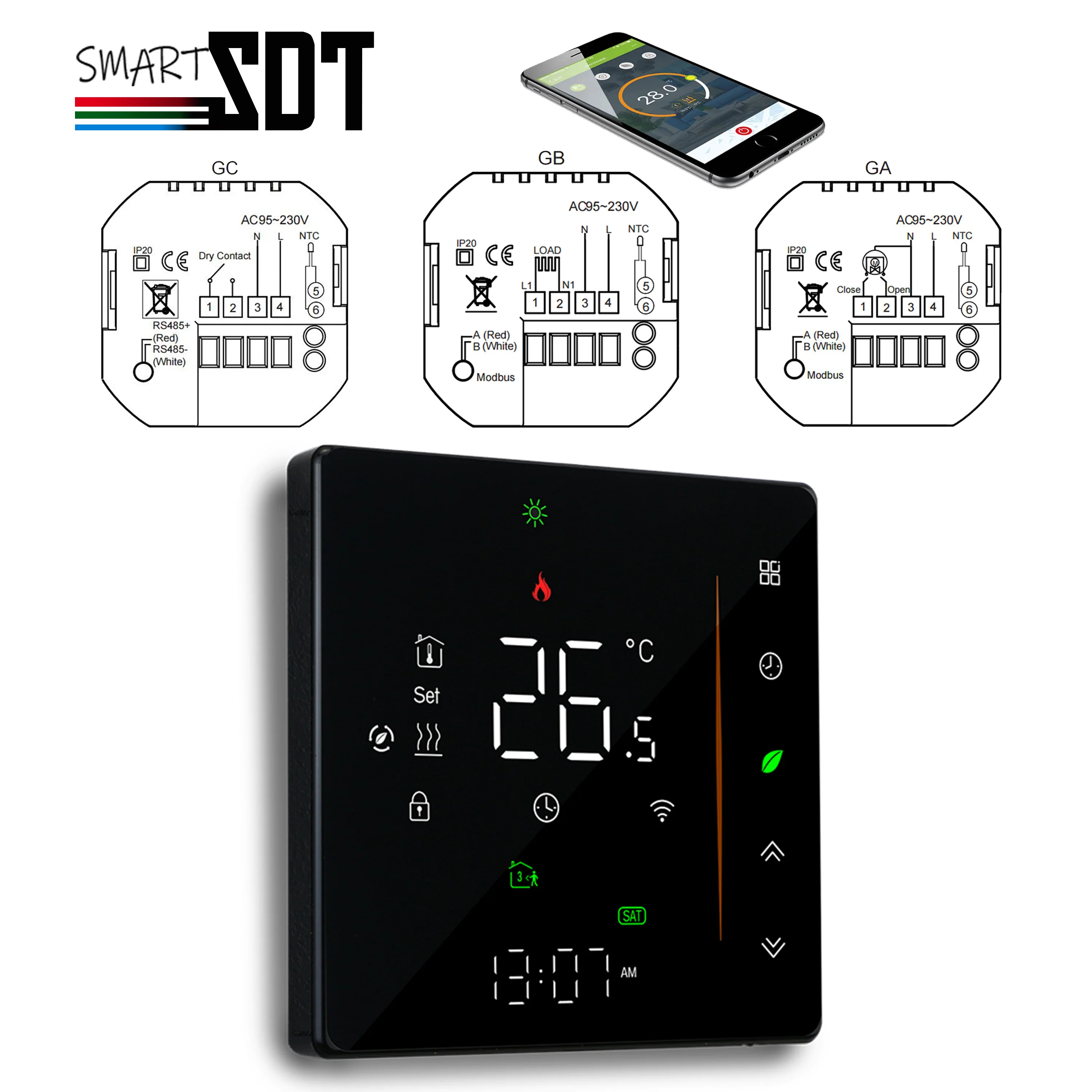 

Термостат для пола с двумя датчиками, Wi-Fi/ZIGBEE