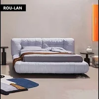 Lit en tissu nuage minimaliste moderne, chambre principale, lit double, villa, grand sol plat, lit king en velours mat 3