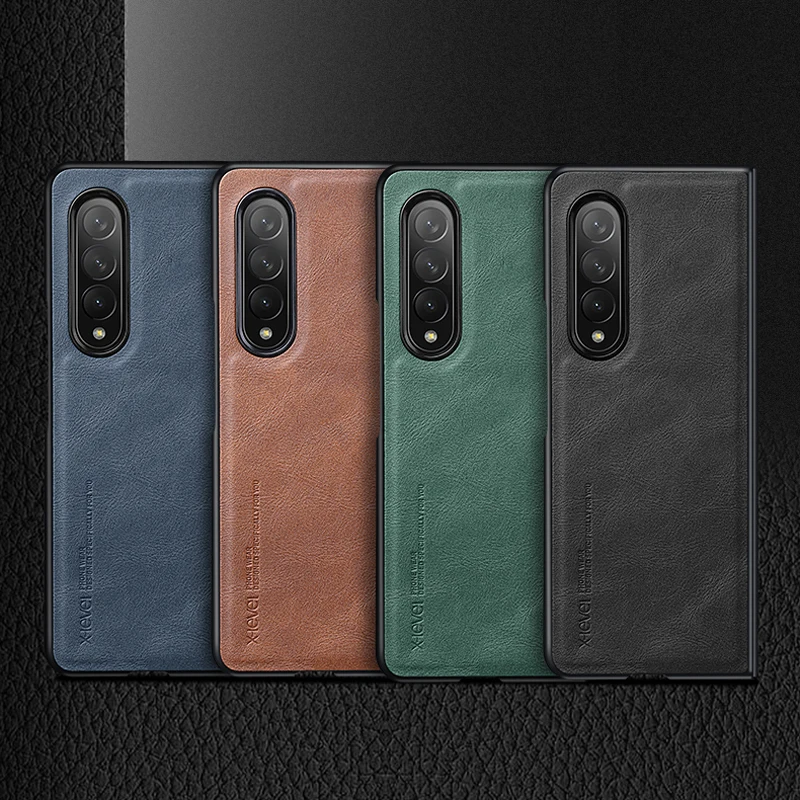 

For Samsung Galaxy Z Fold 4 3 Case X-Level Luxury Vintage Leather Soft TPU Edge Back Cover for Galaxy Z Fold 3 케이스