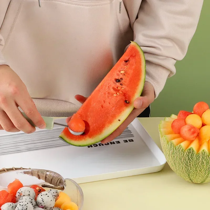 

1pc Home Gadgets 3 in1 Kitchen Tools Accessories Stainless Steel Carving Knife Fruit Watermelon Ice Cream Baller Scoop Tool