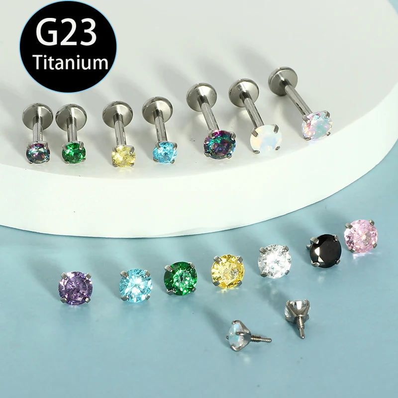 50Pcs/lot Titanium 16G Round Colorful Zircon Labret Lip Ring Crystal Ear Cartilage Tragus Helix Internally Threaded Lobe Earring