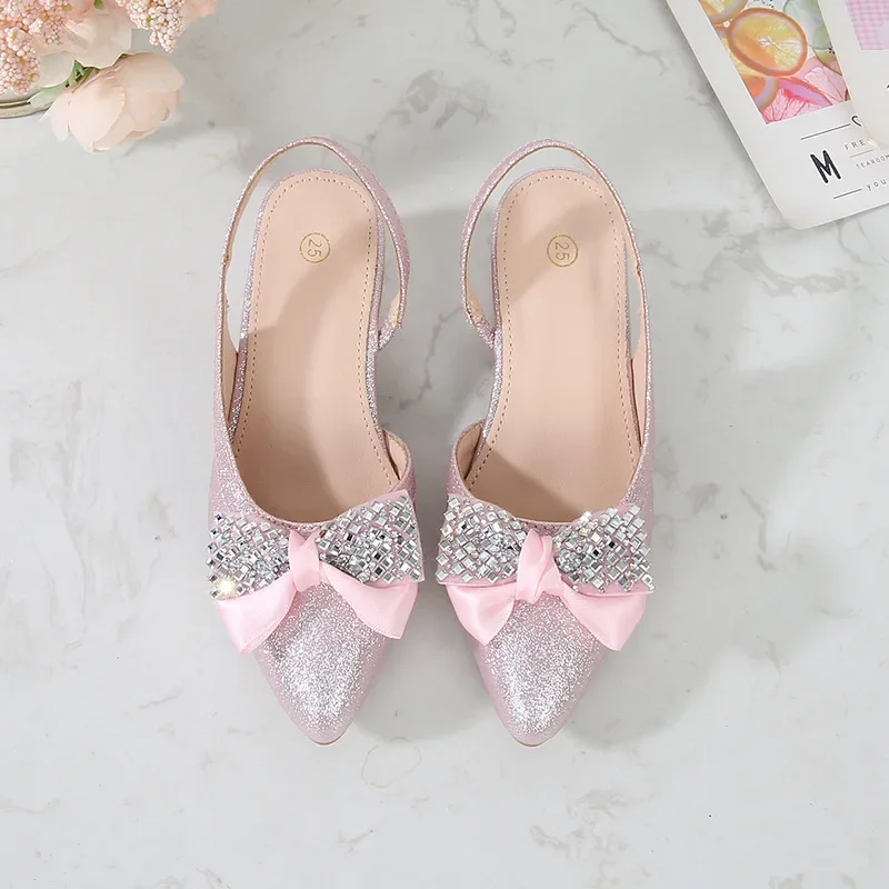 Summer New Children's Crystal Shoes, Fashion Bow Sequins High Heels, Soft Sole Anti Slip, Girl Princess Shoes, girls shoes, girls high heel shoes