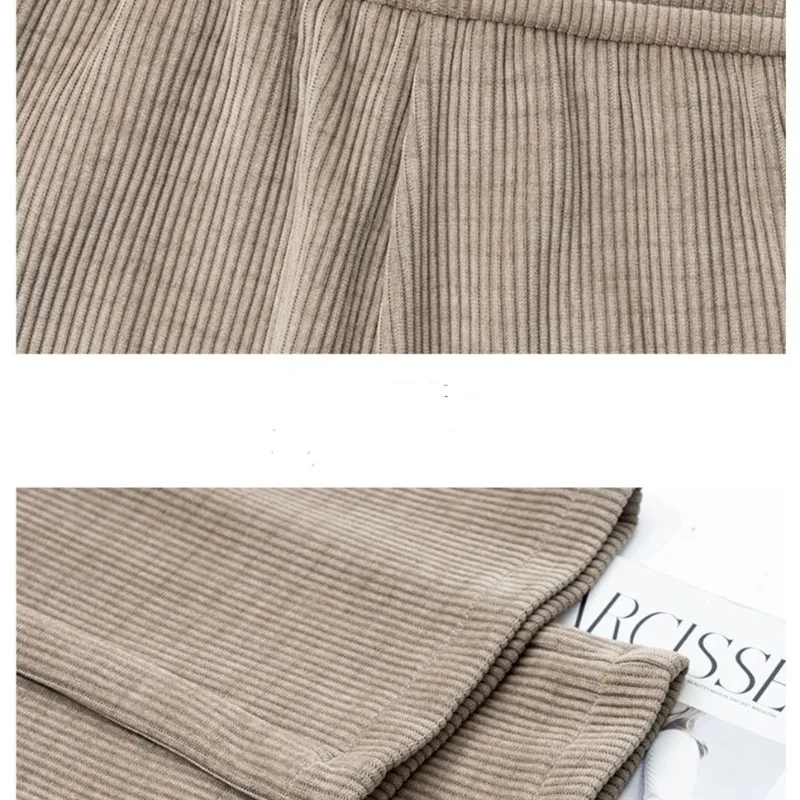 Women's Autumn Winter Solid Screw Thread Bandage High Waisted Drawstring Casual Loose and Thickened Wide Leg Trousers Pants