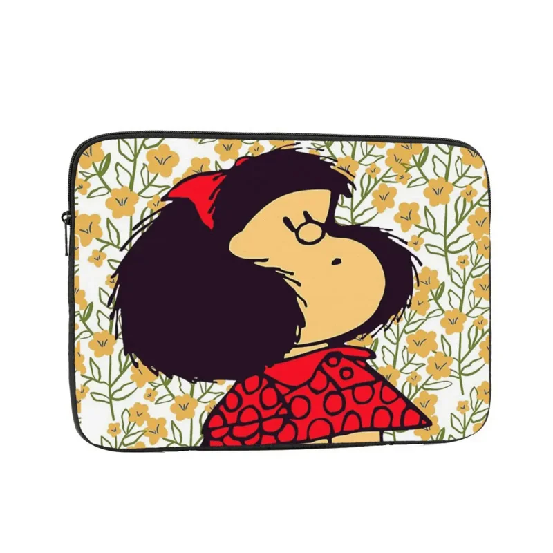 

Laptop Notebook Bag Case Mafalda And Flowers Computer Sleeve Case Kawaii Cartoon 10 12 13 15 17 Inch Shockproof Case Bag