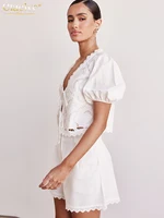 Clacive Sexy Loose White Cotton 2 Piece Sets Women Outfit 2025 Summer Short Sleeve Shirt With High Waist Shorts Set Streetwear - Image 4