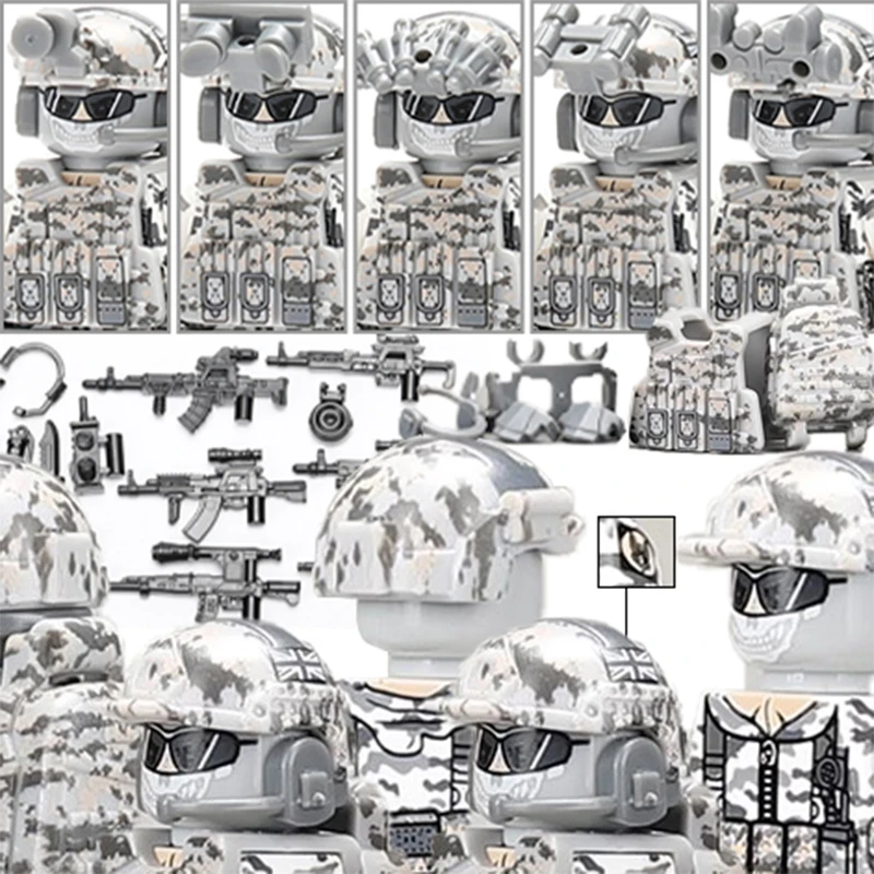 

Конструктор MOC UK военный Снежный SWAT, строительные блоки, полицейские фигурки, оружие, набор солдат, войска, кирпичи, игрушки для мальчиков, подарок