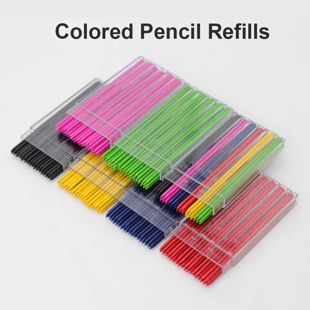 48Pcs/1Box 새로운 2.0MM 자동 연필심 리필, 6색 교체 가능 기계식 연필심 학교 필기구 액세서리