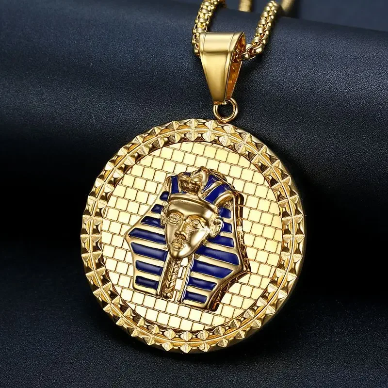 

CHUANGCHENG Vintage Egyptian Pharaoh King Pendant Stainless Steel Men's Necklace Chains Jewelry