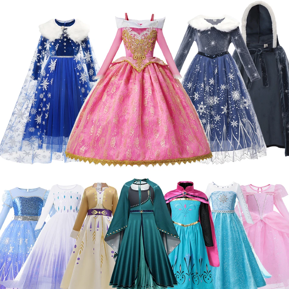 Premonición Escrupuloso Muerto en el mundo Vestido de princesa de Frozen y Elsa para niña, traje de fiesta de Cosplay  con cuello de piel, traje de invierno de manga larga, Reina de la nieve| |  - AliExpress