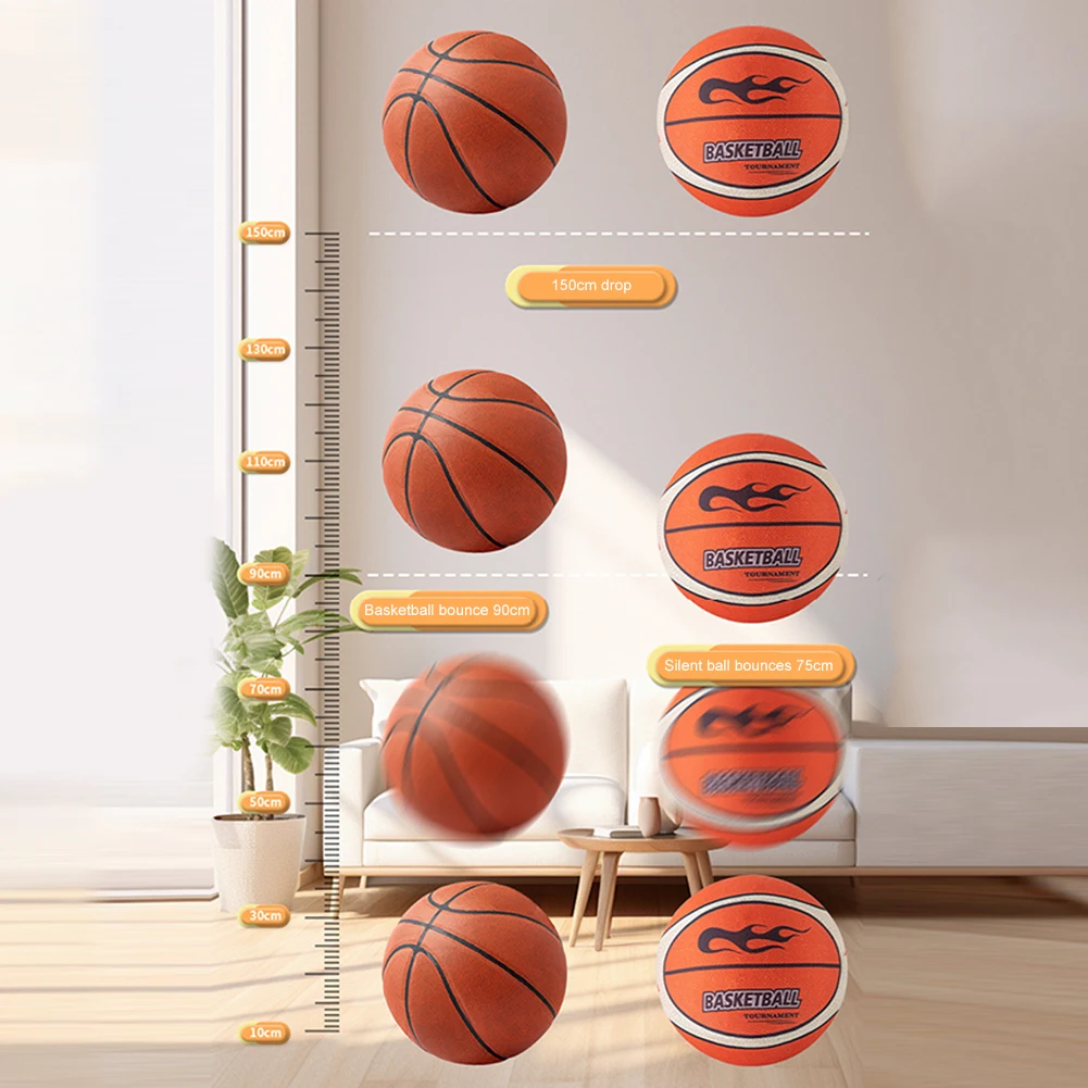 Basketball Balls 18/21/24cm Silent Basketball High-Resilience Bouncing Mute Ball Size 3/5/7 Dribbling Basketball for Various Indoor Activities