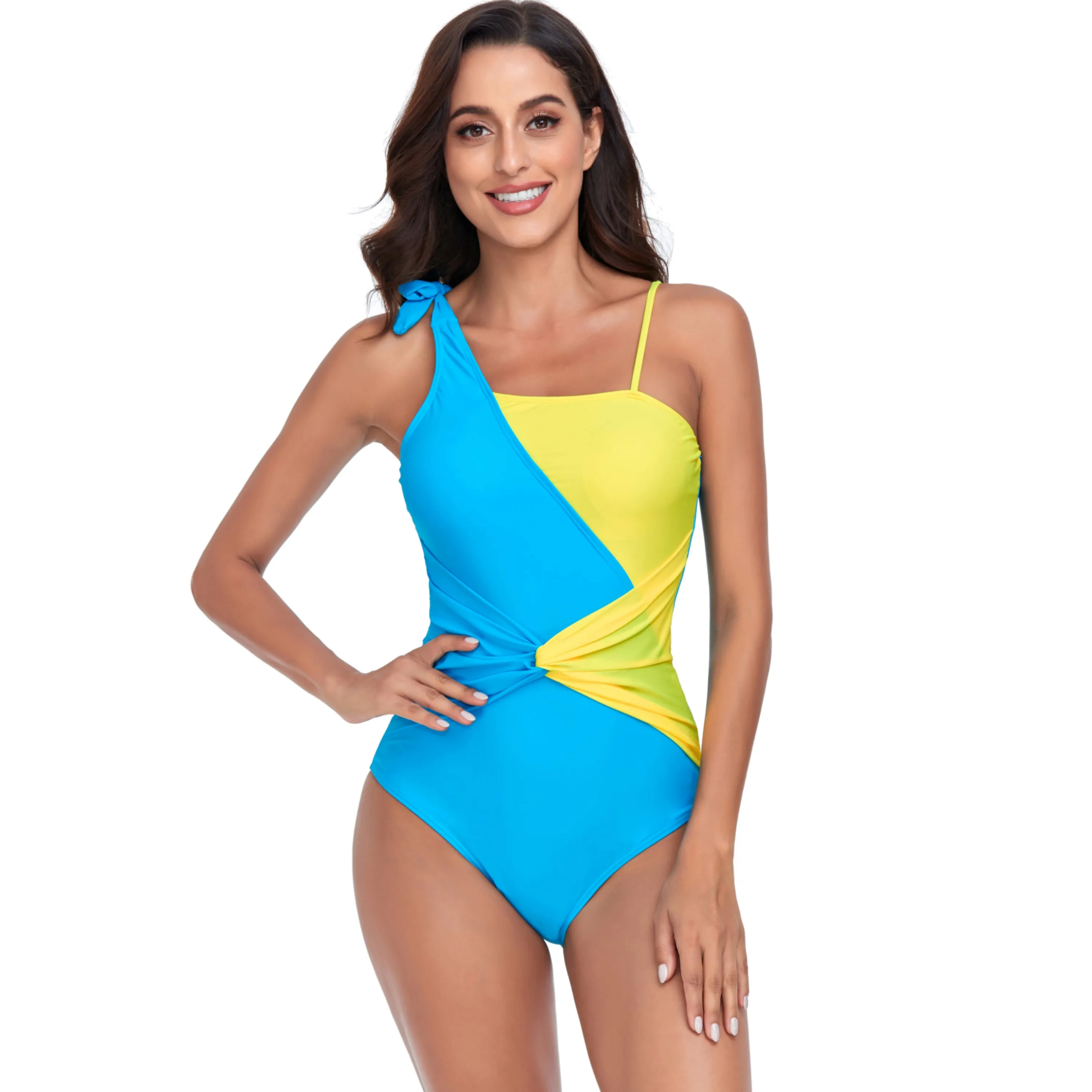 AROHA 2023 Colorblock Monokini Swimsuit  Sexy One Piece Swimwear for Women with Push Up Support Bathers Bathing Suits for Beach