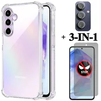 3-in-1,Airbag Case + Privacy Glass for Samsung A55 5G Soft Clear Shockproof Silicone Phone Cases Samsung Galaxy A55 Cover A55 5G 1