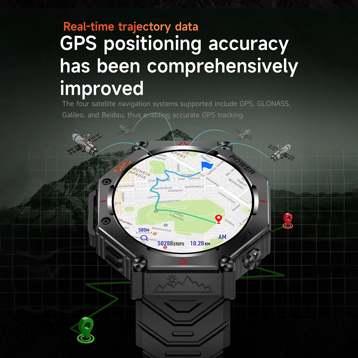 Rainbuvvy KC91 GPS ����Ʈ �ð� AI GPT 1.39 ��ġ ���÷��̴� GLONASS BDS Galileo NAVIC QZSS 3ATM ��� Smartwatch�� �����մϴ�.