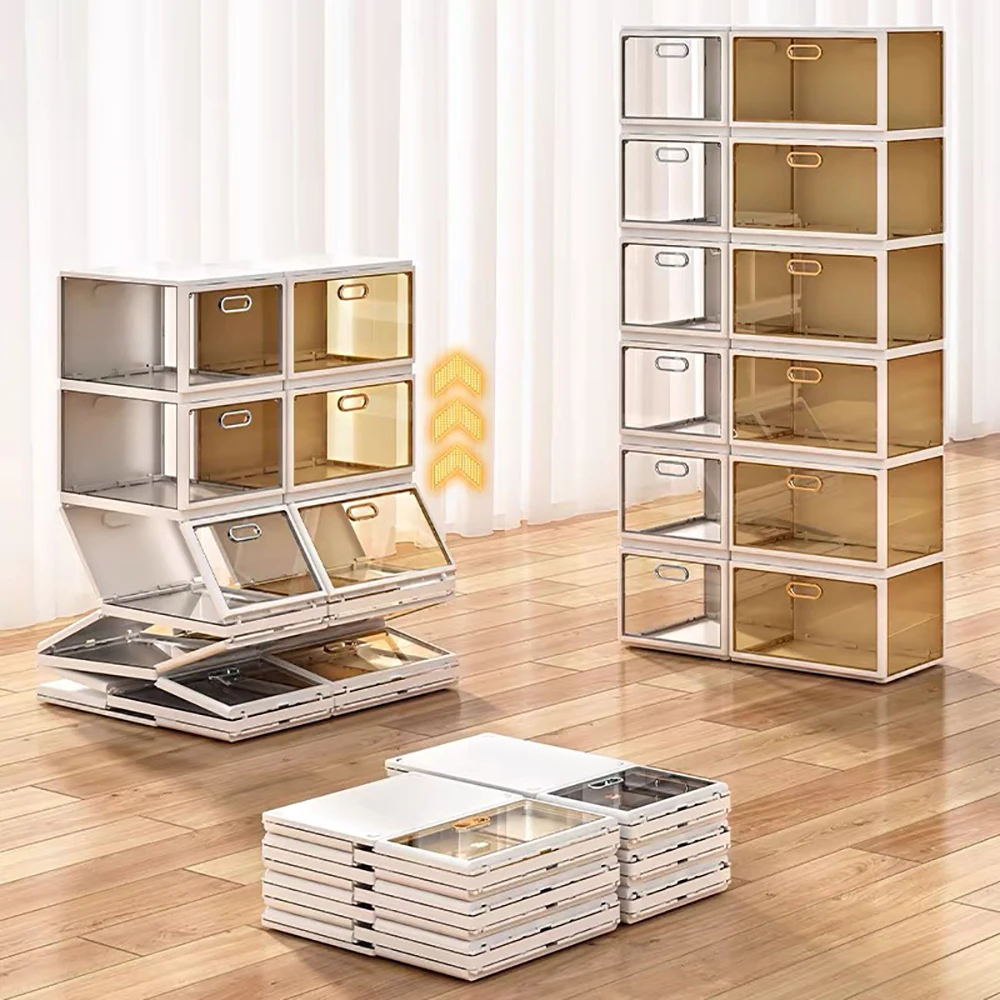 Foldable Shoes Box Dustproof Plastic Shoe Box Stackable Cabinet Storage Box Shoes  Organizers Shoe Rack Cabinets Cupboards