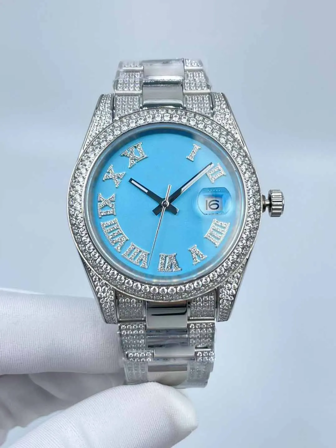 

"Watches for Men - 41mm Diamond dial with Roman numeral diamond scale"