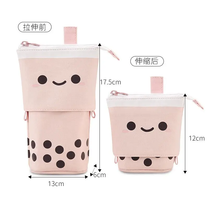 Kawaii Stationery Pearl Milk Tea Pencil Case Canvas Stand Up Pop Up Pencil Box Cute Pouch Makeup Pen Bag School Supplies pencil cases stationery box pen storage bag
