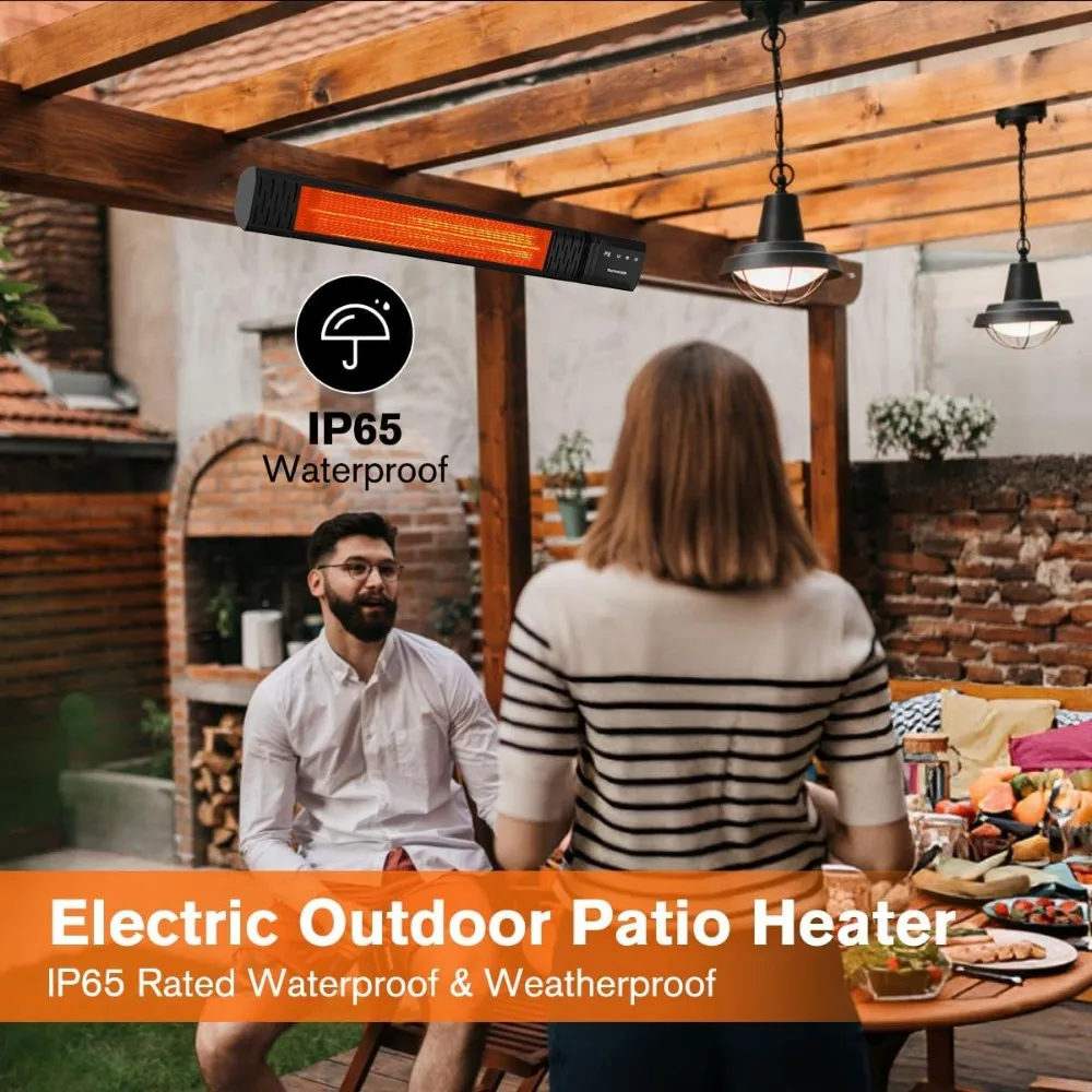 Small Outdoor Heater for Patio, 1500W IP65 Electric Infrared Heater with Low Glare Schott Glass, 9 Heating Levels 3