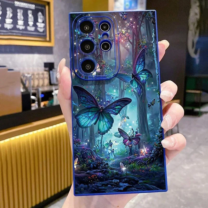 Dunkle Schmetterlingsmuster-Handyhülle für Samsung S26 5G Hülle Galaxy A36 A56 A55 A54 A35 A53 S25 Ultra S24 S23 S21 FE S22 Plus Cover