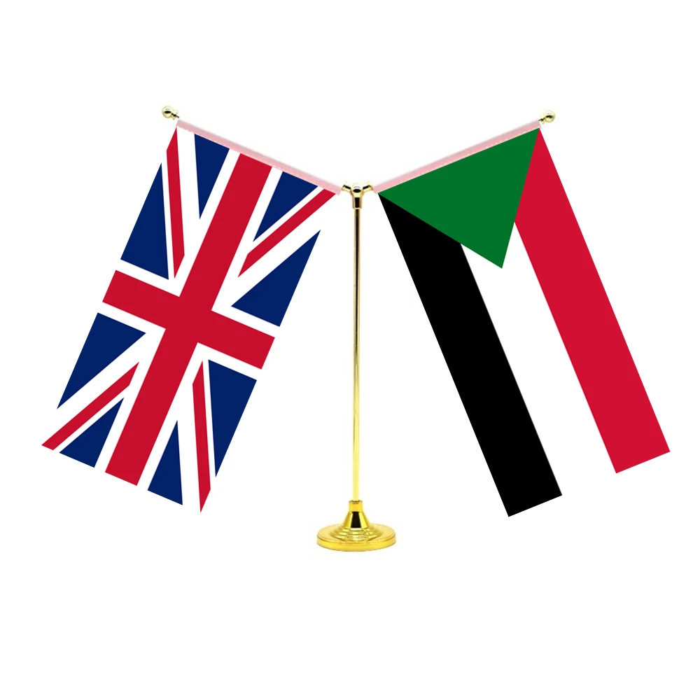 

14x28cm Mini Sudan Flag Desktop Standing Friendship Set With Two Flags Of Britain UK United Kingdom And Sudan