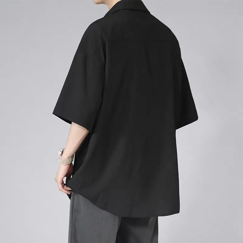 Men's Solid Short Sleeve Turn-down Collar Capable Shirts Simplicity Handsome Loose Formal Office Casual Summer Clothing