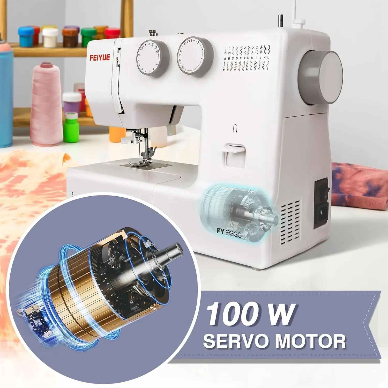 Feiyue Fye330 Home Sewing Machine With Foot Pedal, Controllable Pedal Speed, 105 Stitch Applications, Powerful Servo Motor, 5