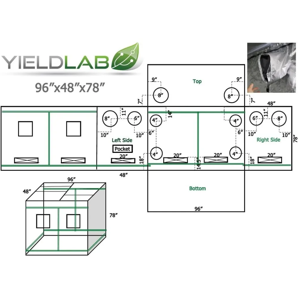 96x48x78 Reflective Indoor Grow Tent 4x8-Mylar Grow Tent-for Indoor Grows Room Hydroponics Growing -- Tents