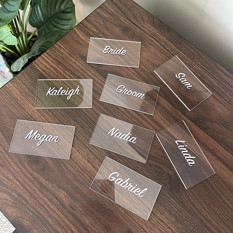 30/50Pcs Clear Acrylic Table Place Card Wedding Blank Rectangle Seating Cards Sign Guest Names Tag Birthday Party DIY Decoration
