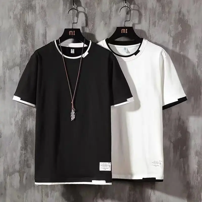 Men's Summer Thin Ice Silk Loose ort Sve T-irt Faionable Hong Kong Sle Five-Quarter Sve f Sve Body irt