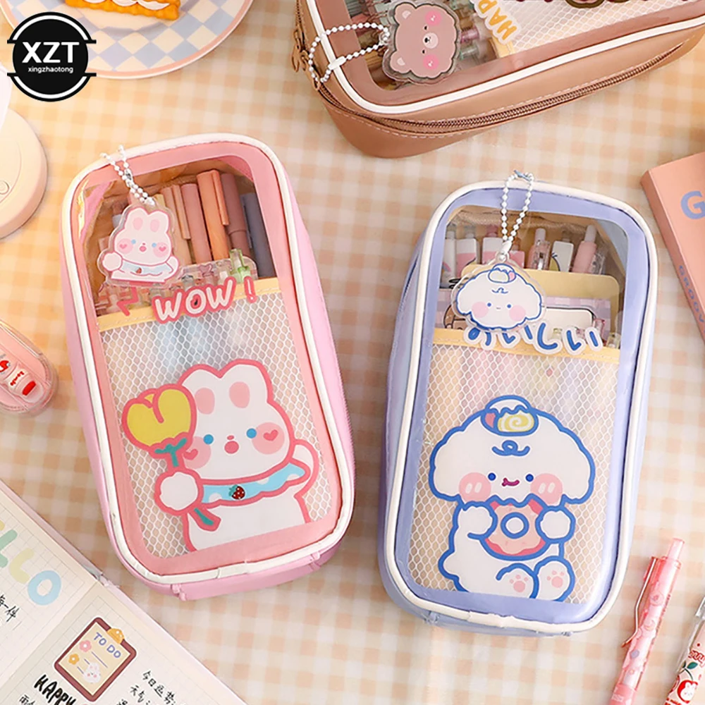 

Cartoon Transparent Pencil Bag Student Stationery Pencil Bag PVC Large Capacity Pencil Box School School Supplies