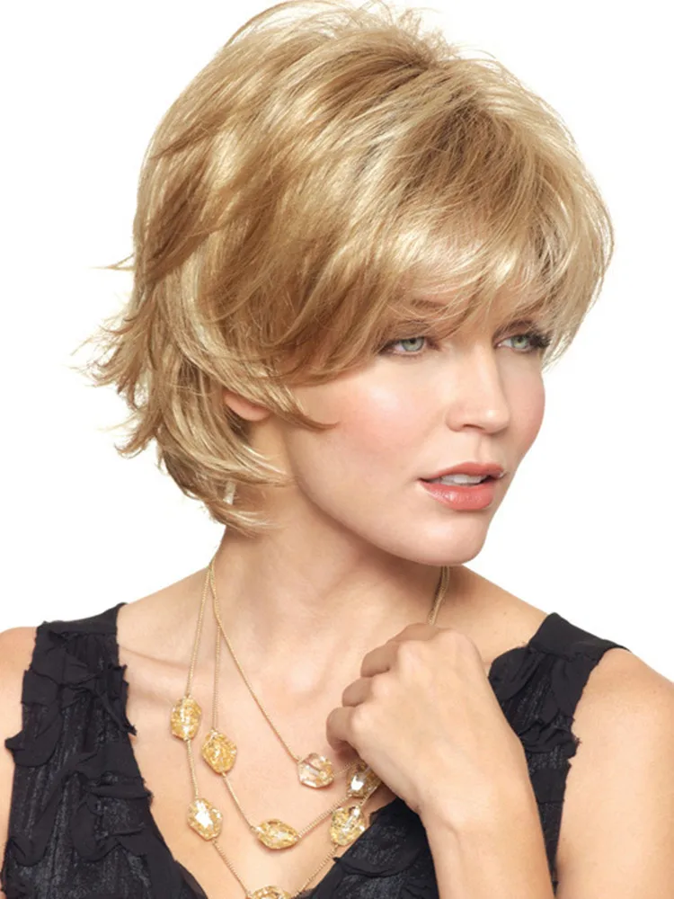 European and American Gold Mixed Color Short Curly Hair Wigs High Temperature Silk Chemical Fiber